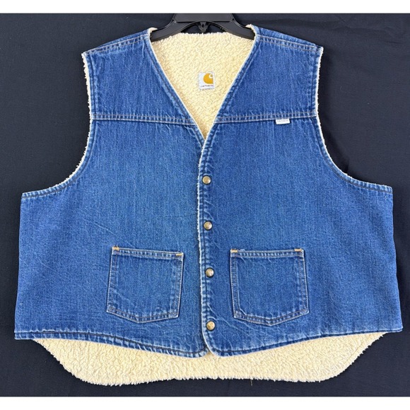 Carhartt Other - VTG 80's Carhartt Denim Western Style Vest Sherpa Lined Workwear Outerwear XXL